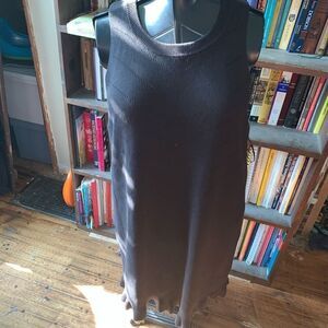 Oliver Bonas black knit a-line ruffled hem scoop neck sleeveless dress